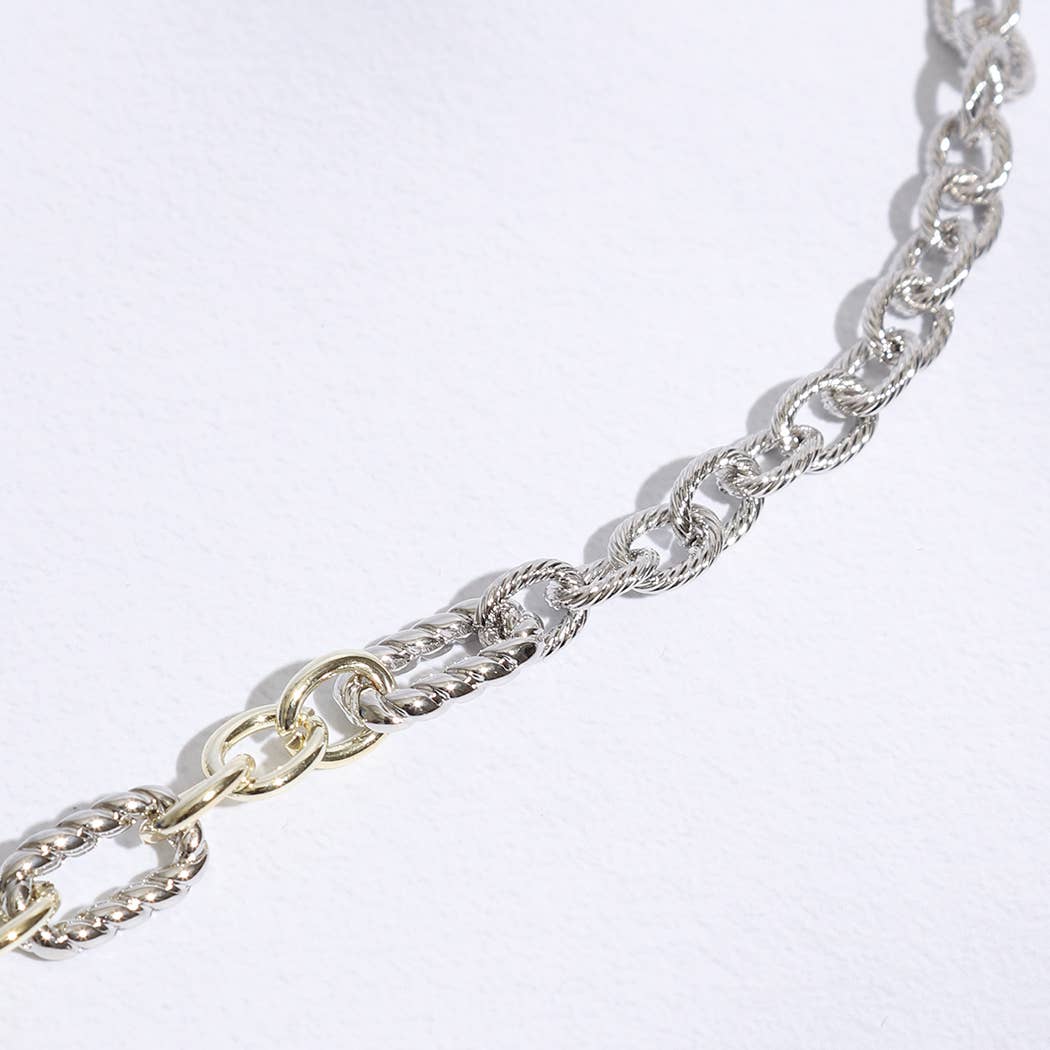 Linked Solid and Twisted Chain Necklace with Lock pendant
