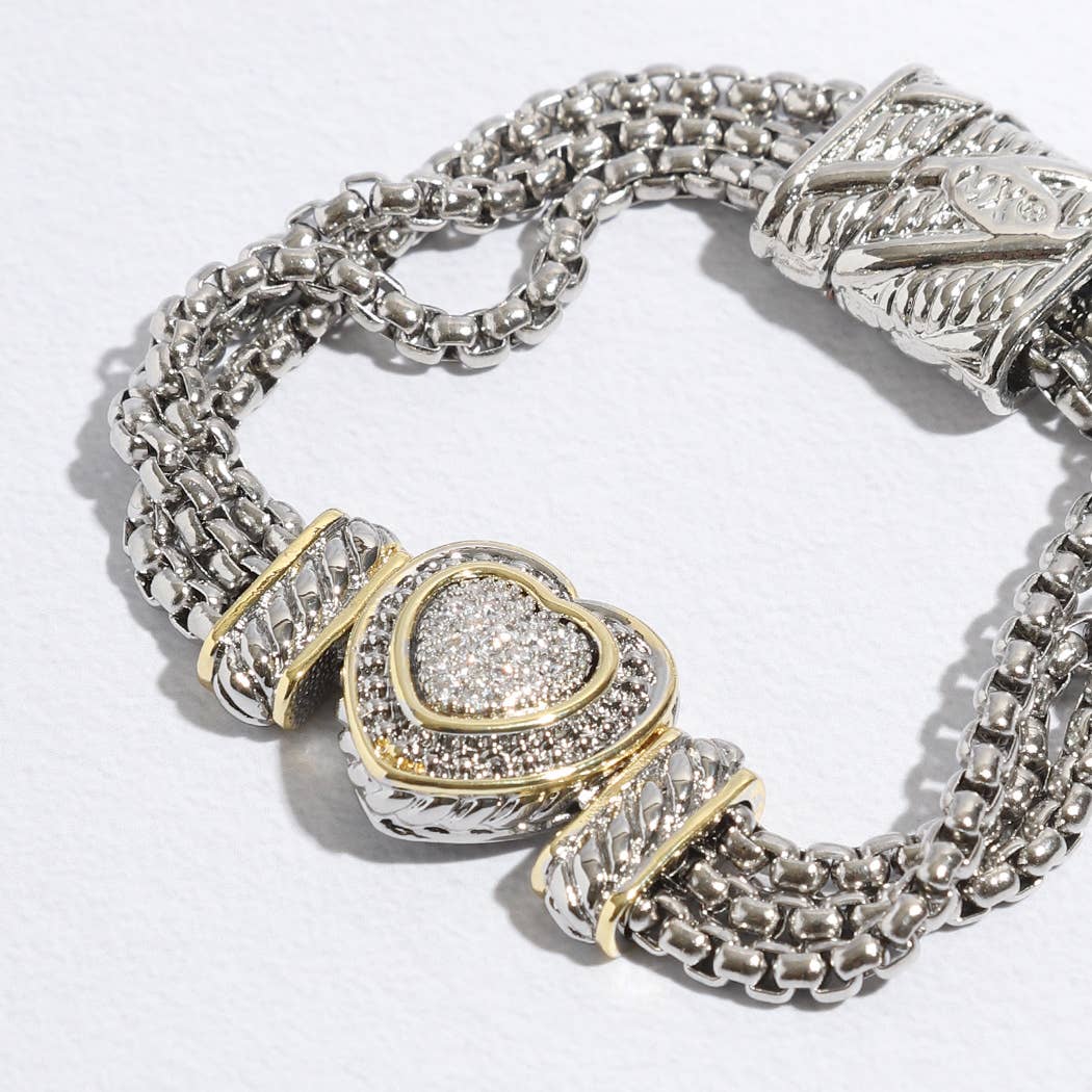 Stone Paved Heart Shape Point Magnetic Bracelet