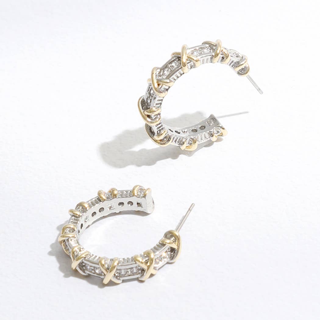 Hoop Two-Tone Cross Post Earrings