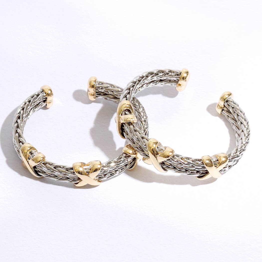 Braided Two-Tone Bangle Bracelet