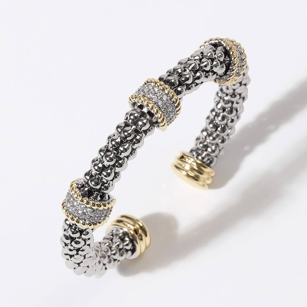 Two-Tone Band Charm Gold Plated Bangle Bracelet