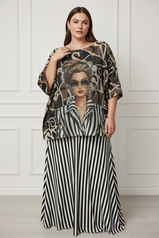 Fashion Icon Girl, Round Neck, Knit Printed, Italian Top