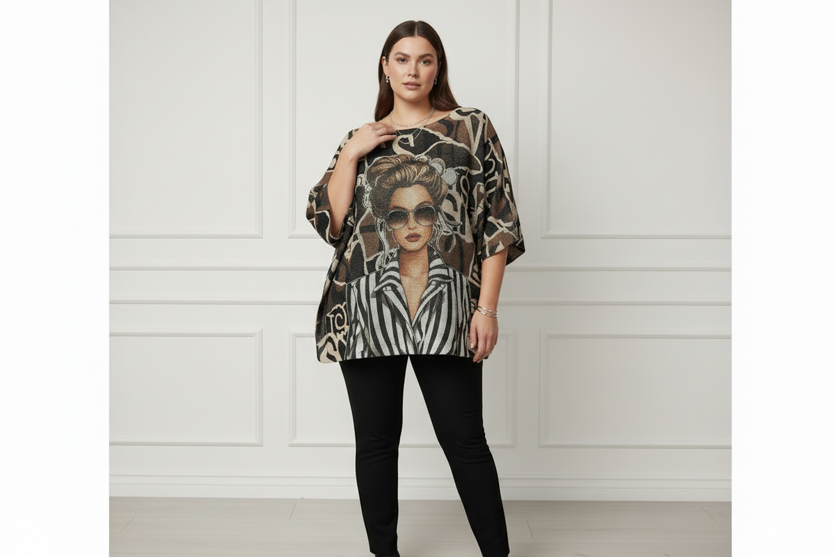 Fashion Icon Girl, Round Neck, Knit Printed, Italian Top