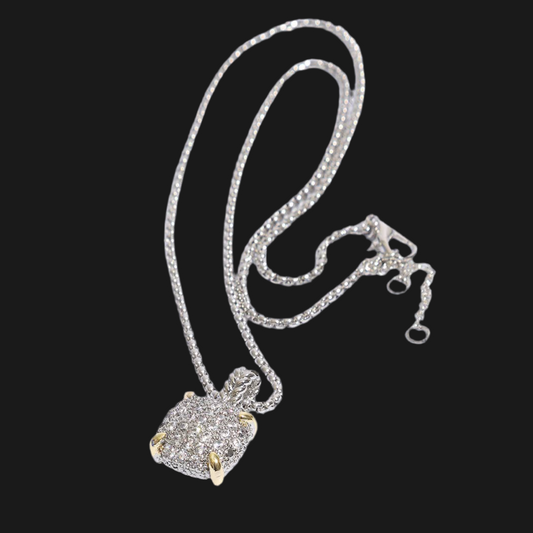 Necklace with Squared-Shape Two-tone Pendant