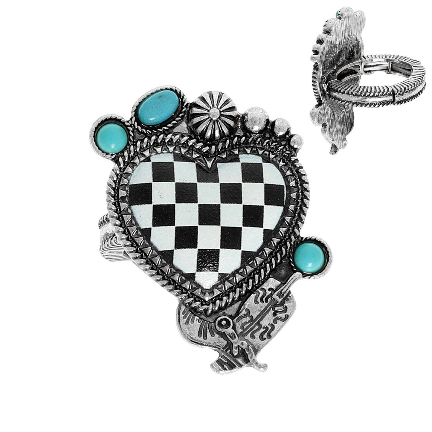 Western Turquoise Embellished Heart Ring