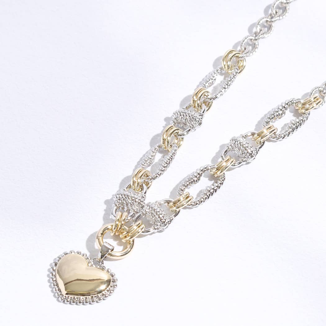 Puffy Heart Braided Link Necklace
