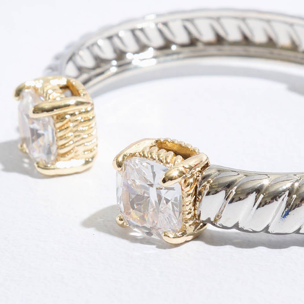 Colored Square Rhinestone Edge Bangle Bracelet