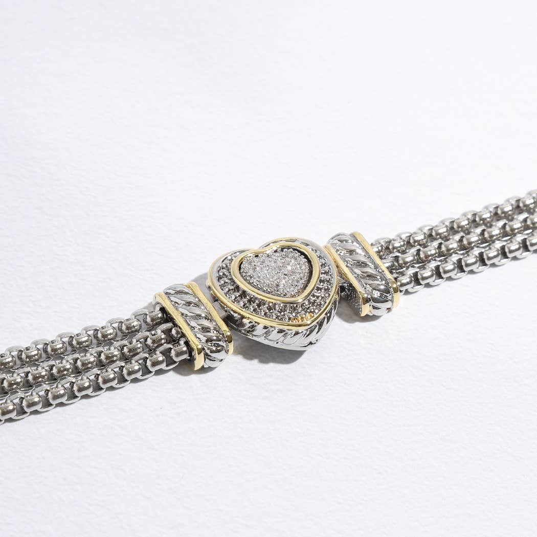 Stone Paved Heart Shape Point Magnetic Bracelet