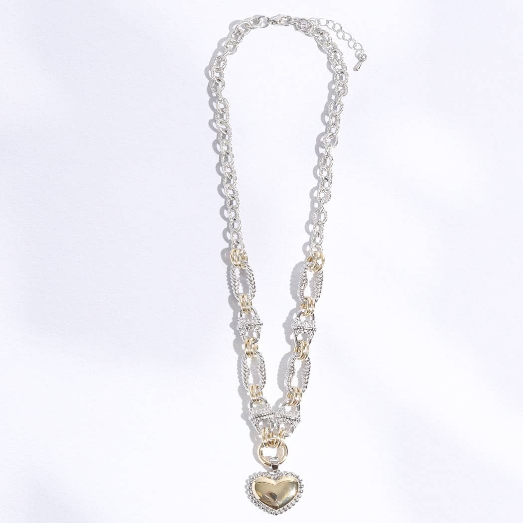 Puffy Heart Braided Link Necklace