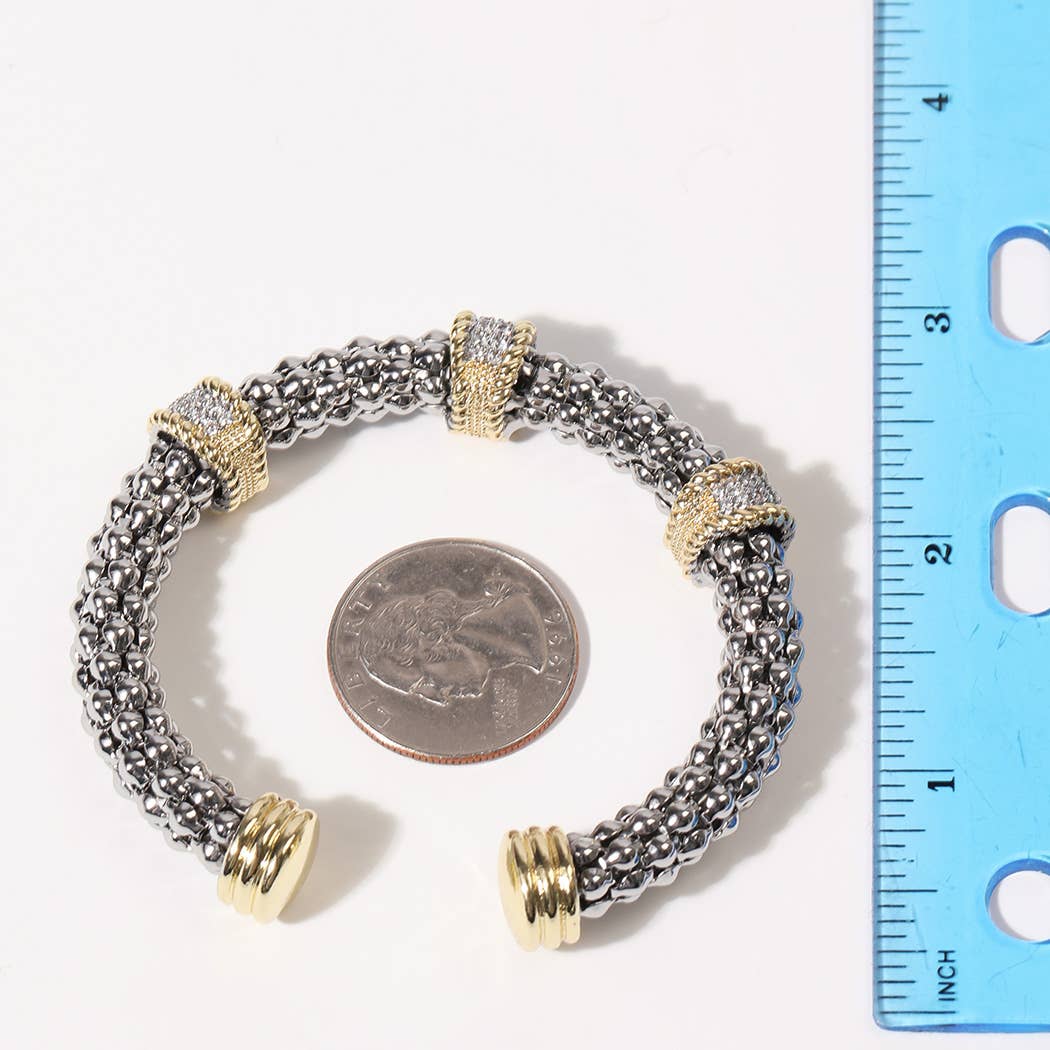 Two-Tone Band Charm Gold Plated Bangle Bracelet