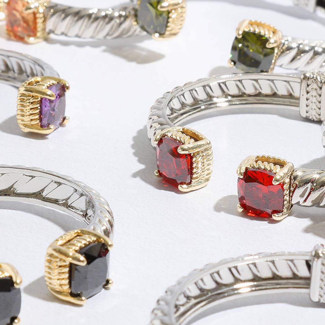 Colored Square Rhinestone Edge Bangle Bracelet