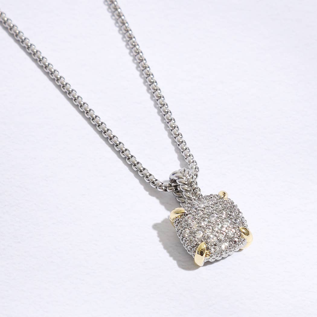 Necklace with Squared-Shape Two-tone Pendant