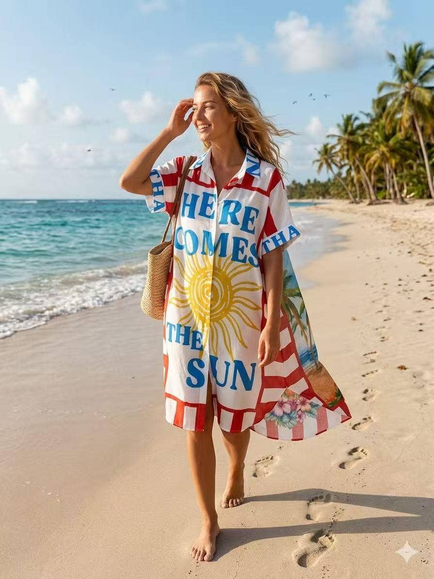 “HERE COMES THE Sun” Italian Long Shirt Dress