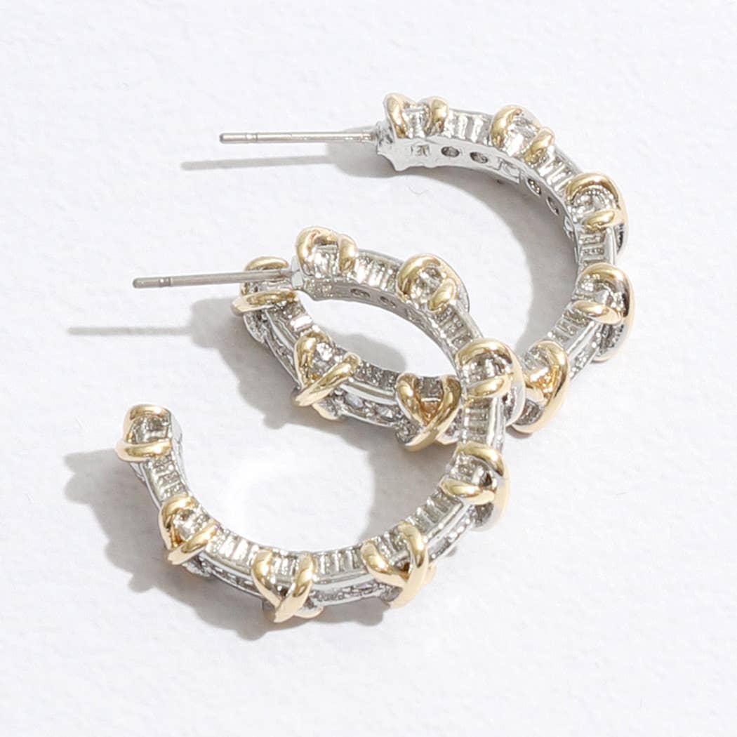 Hoop Two-Tone Cross Post Earrings