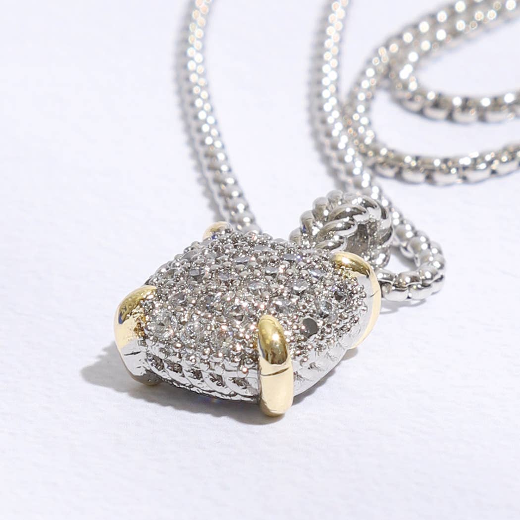 Necklace with Squared-Shape Two-tone Pendant
