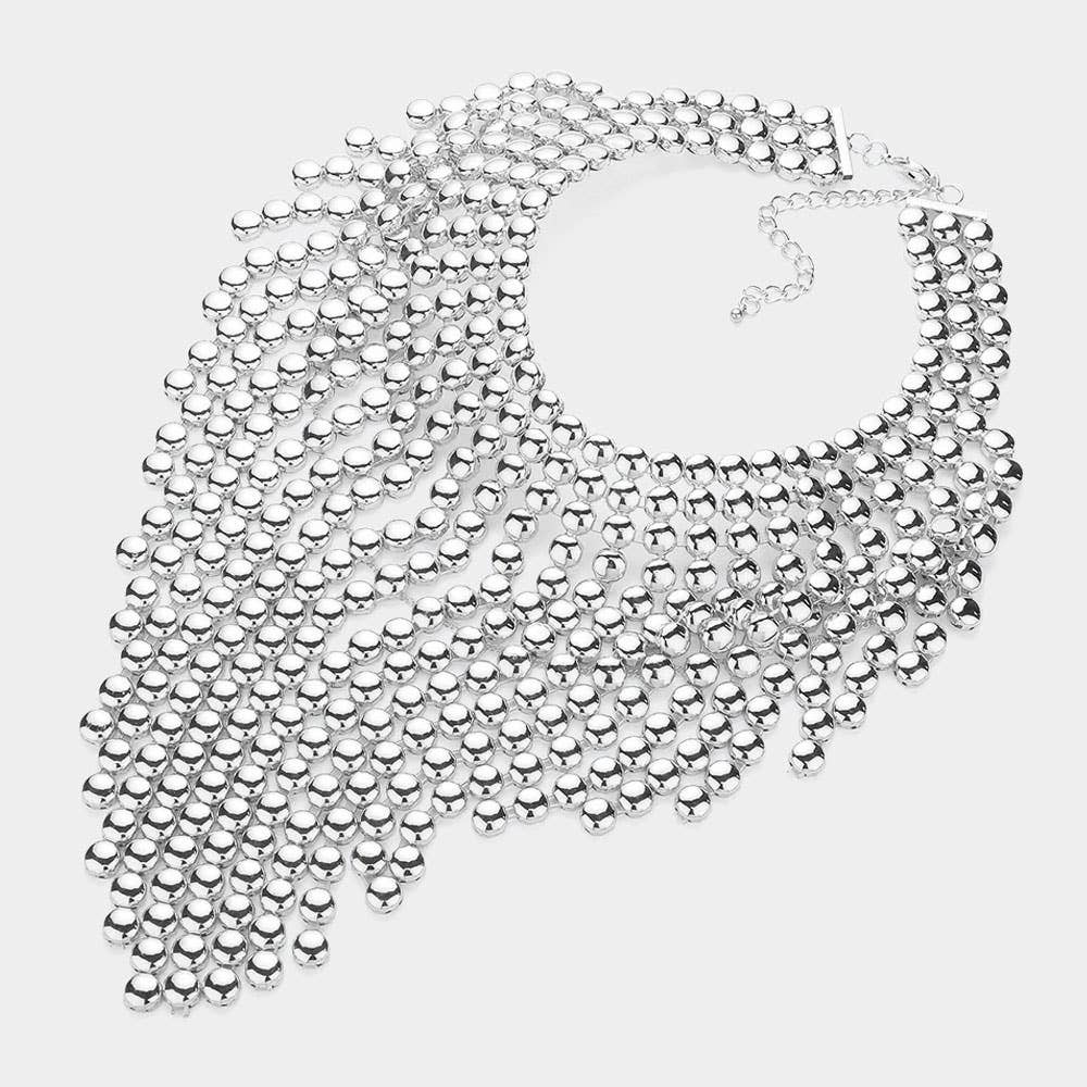 Metal Ball Fringe Collar Statement Necklace