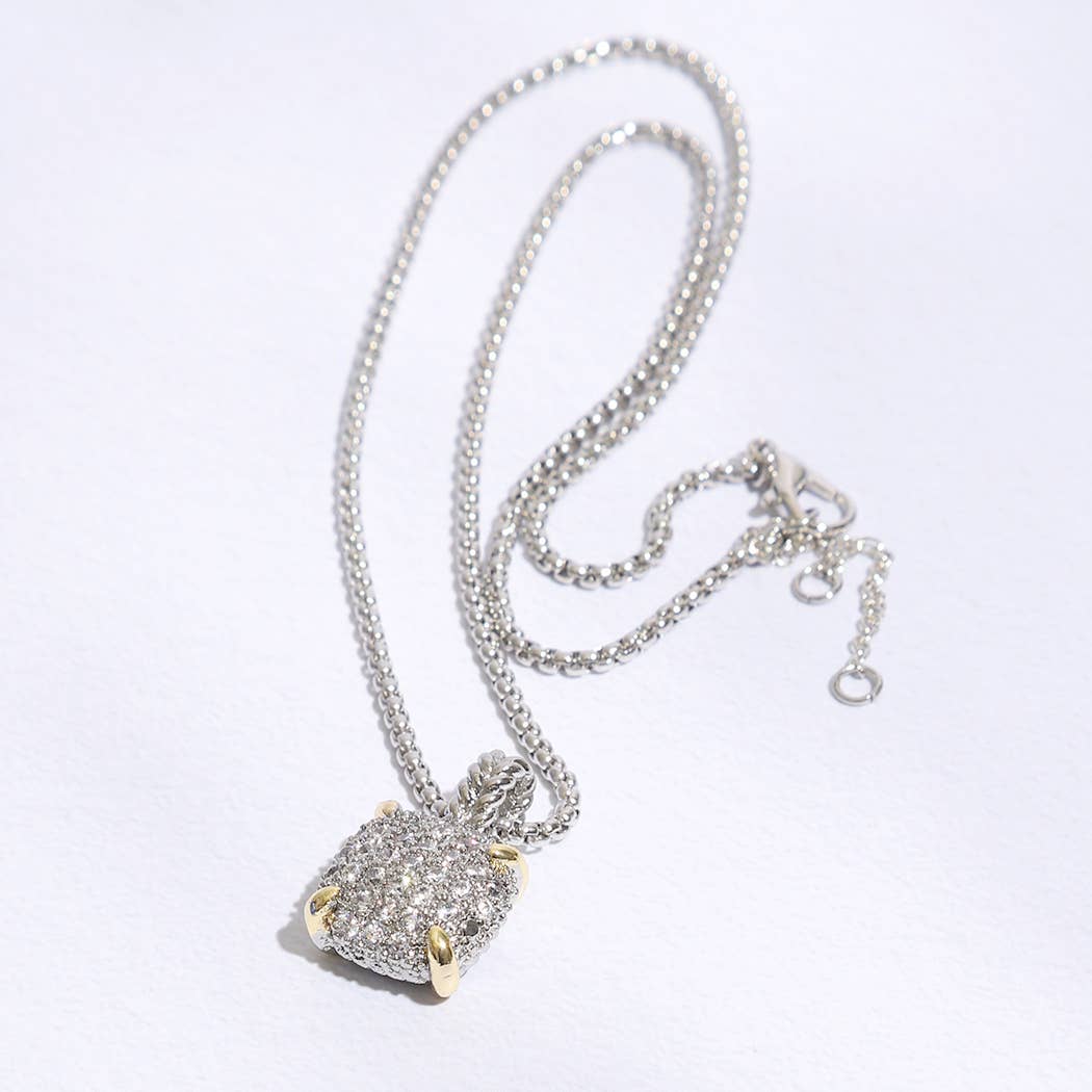 Necklace with Squared-Shape Two-tone Pendant