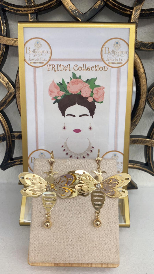 Laminated Gold Artisan Earrings Bumble Bee (14K)