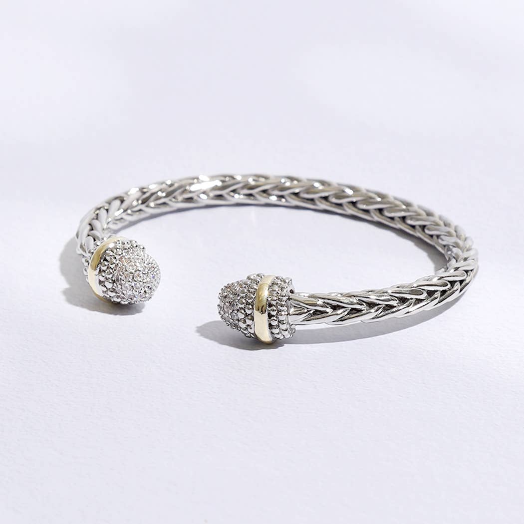 Two-Toned Round Edge Braided Bangle Bracelet