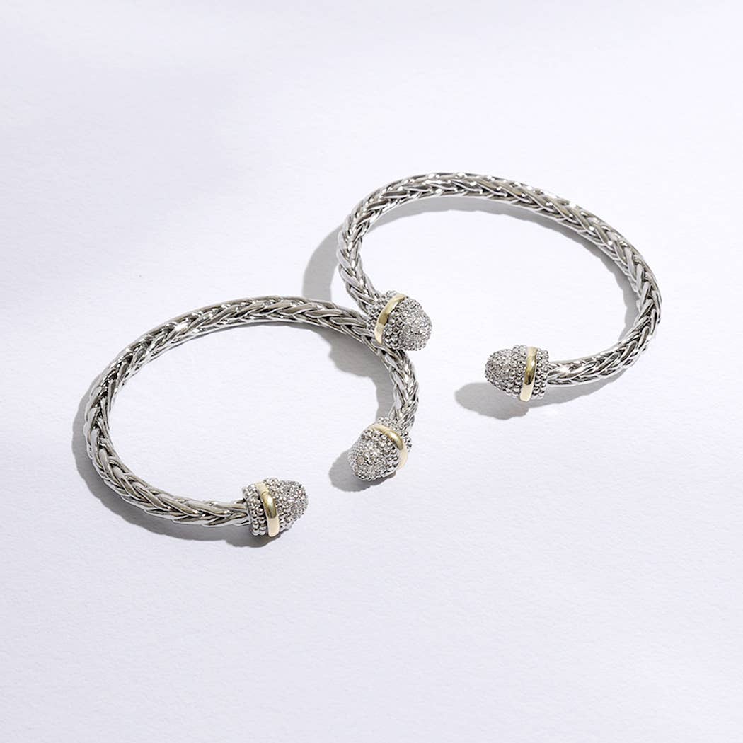 Two-Toned Round Edge Braided Bangle Bracelet