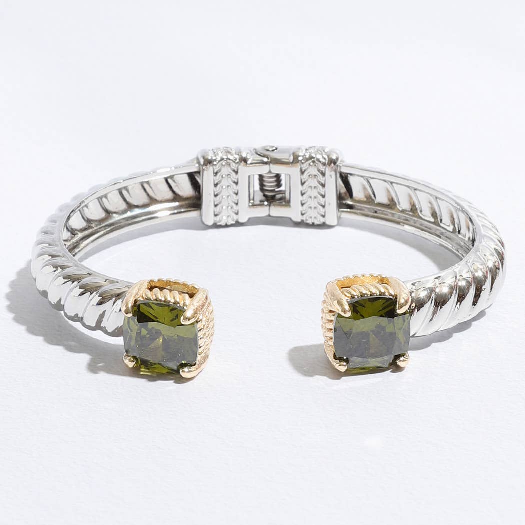 Colored Square Rhinestone Edge Bangle Bracelet