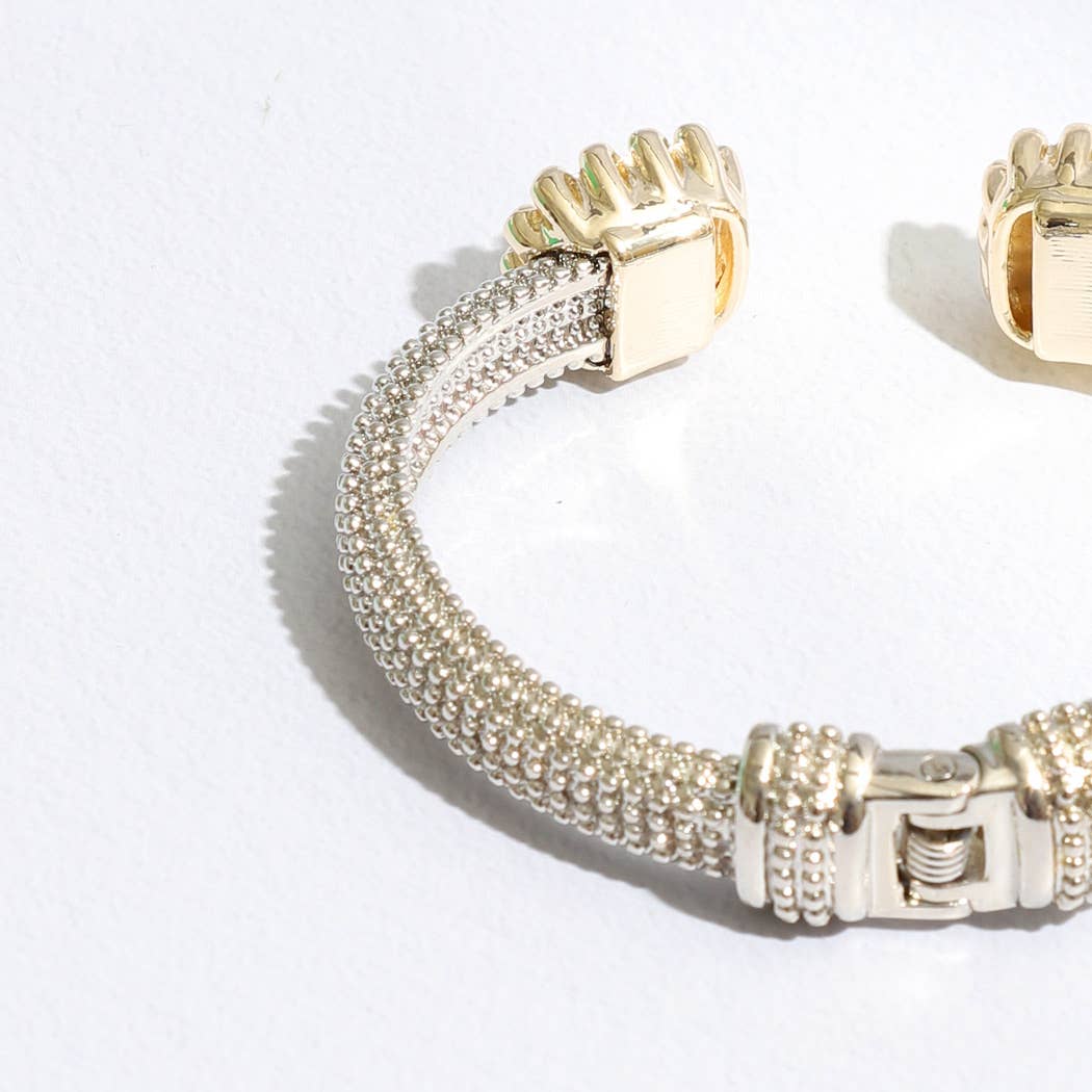 Two-Tone Square Pave Edge Cuff Bangle Bracelet