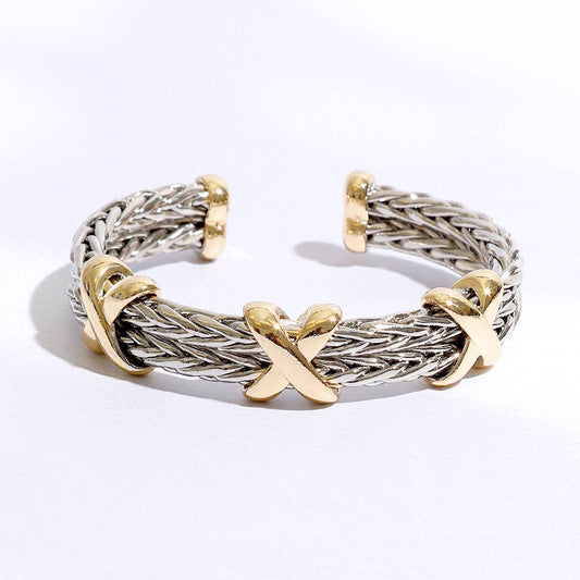 Braided Two-Tone Bangle Bracelet