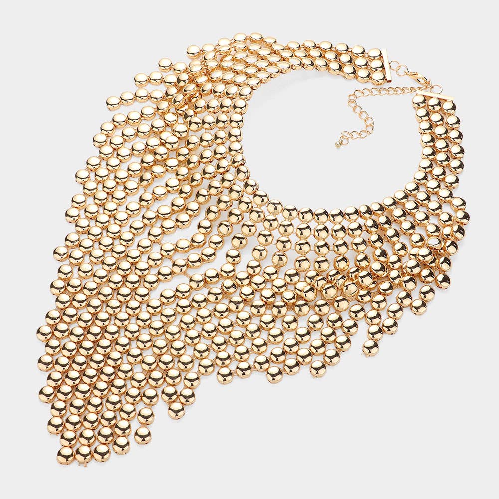 Metal Ball Fringe Collar Statement Necklace