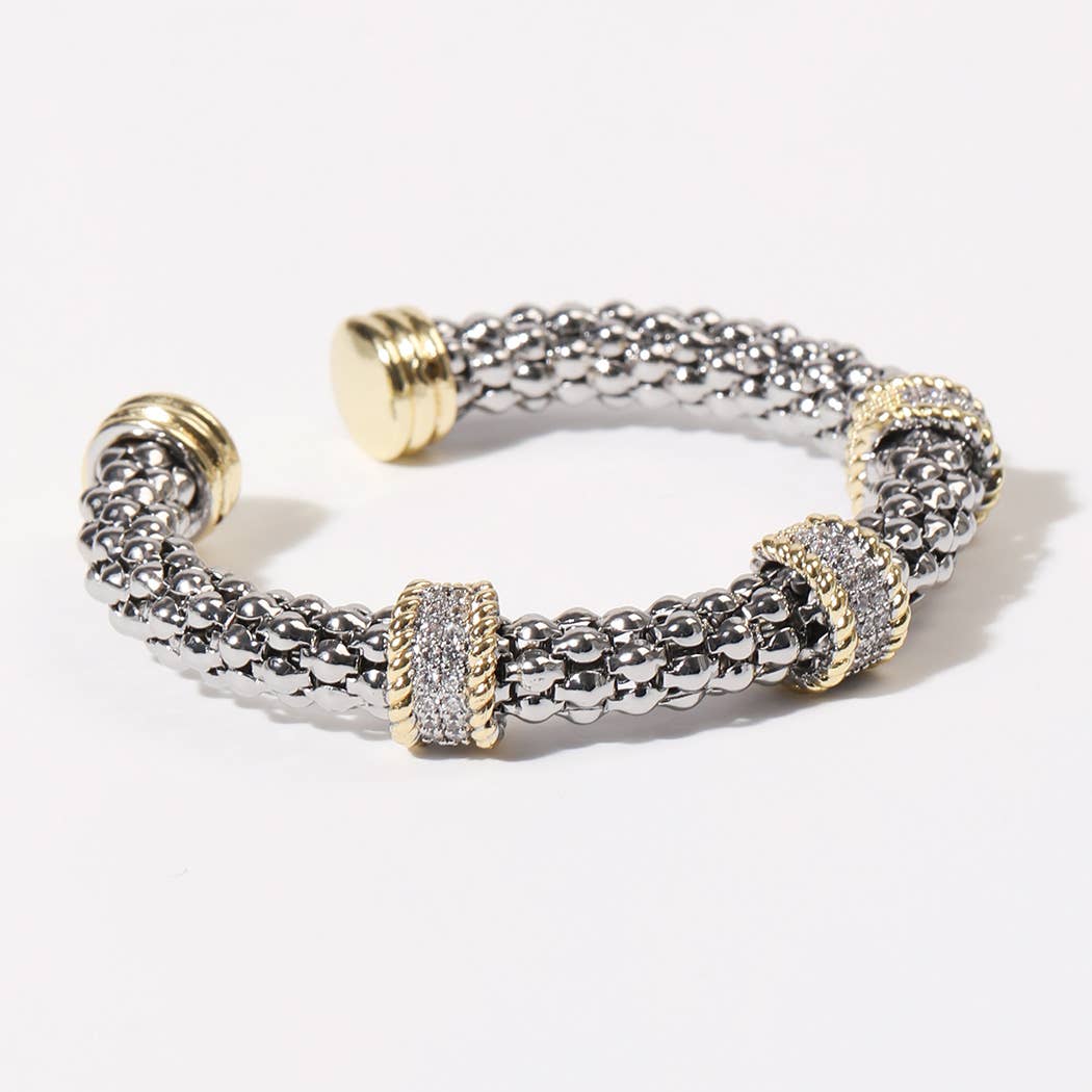 Two-Tone Band Charm Gold Plated Bangle Bracelet