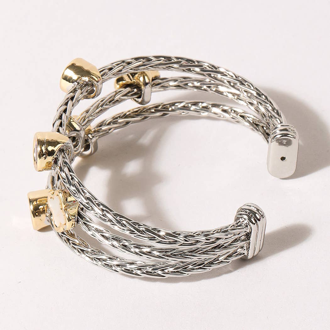 Triple Braided Inspired Bracelet/Cuff with Multicolored Gemstones