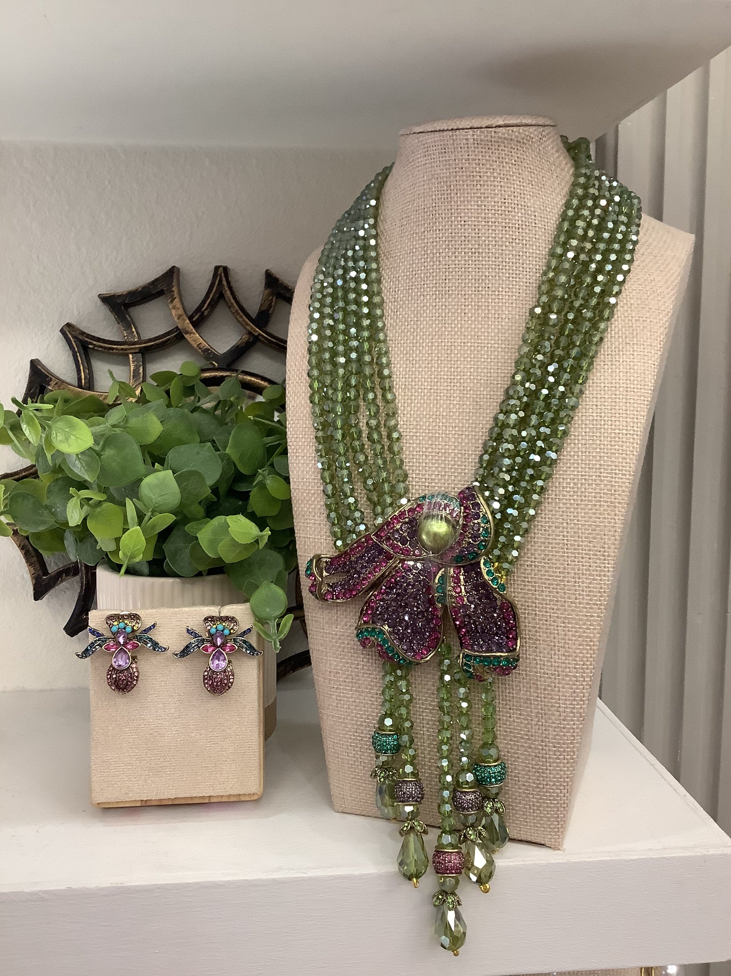 Calla Lily Statement Necklace Set w/Complementary Earrings (18” long + 2” extender)