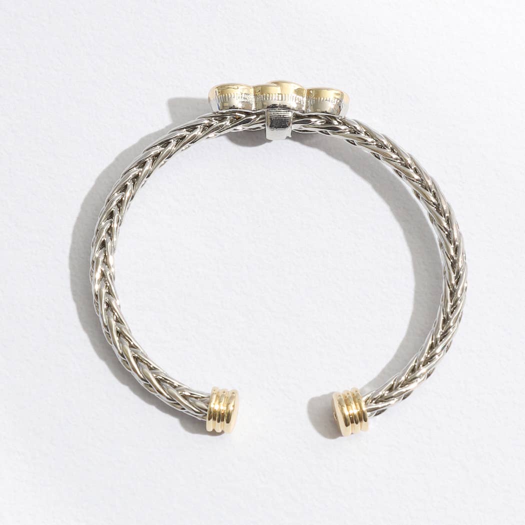 Two Hearts Pave Braided two-tone Bangle/cuff Bracelet