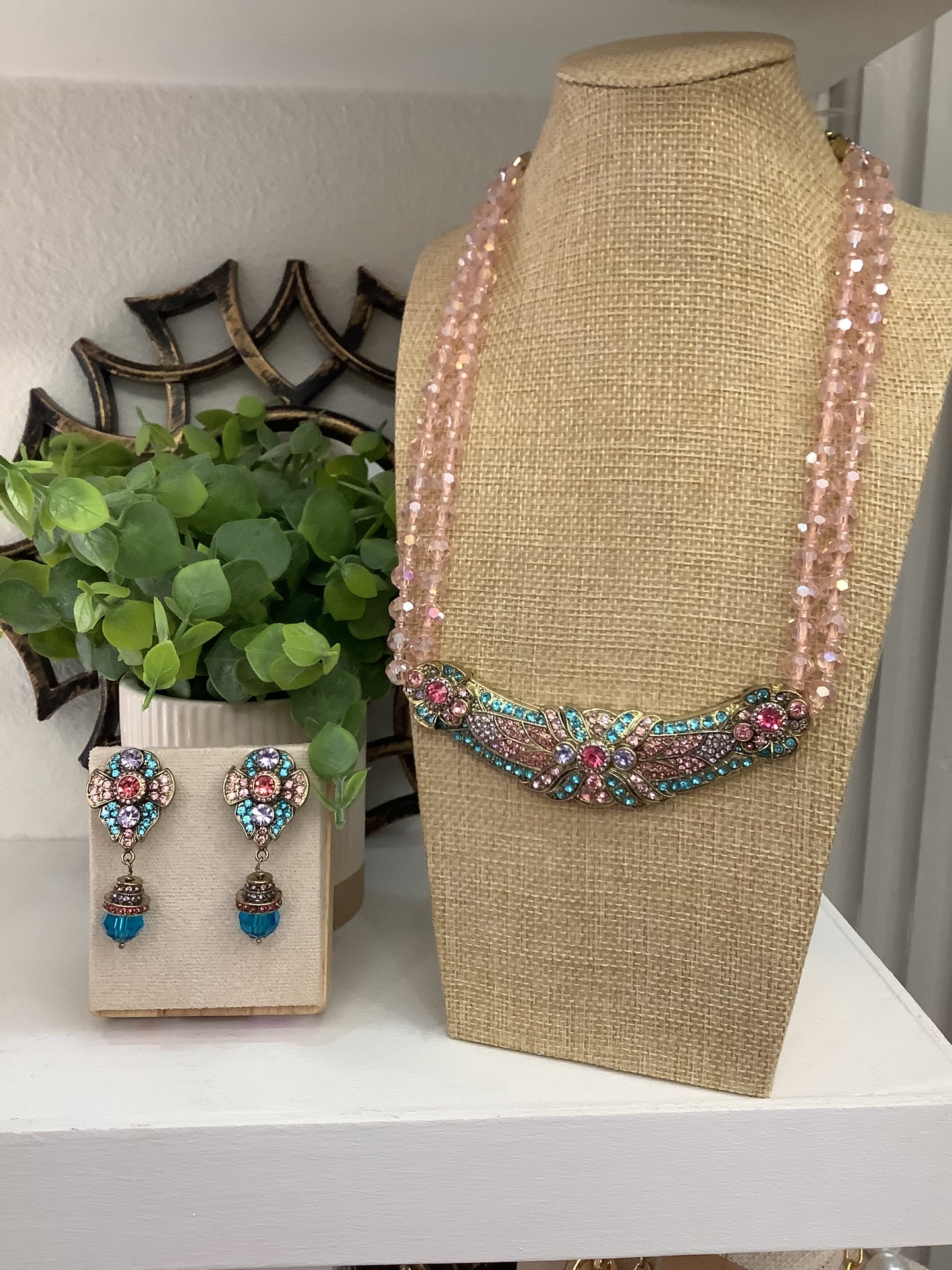 Pink Bib-Style Necklace (18” long + 2” extender)