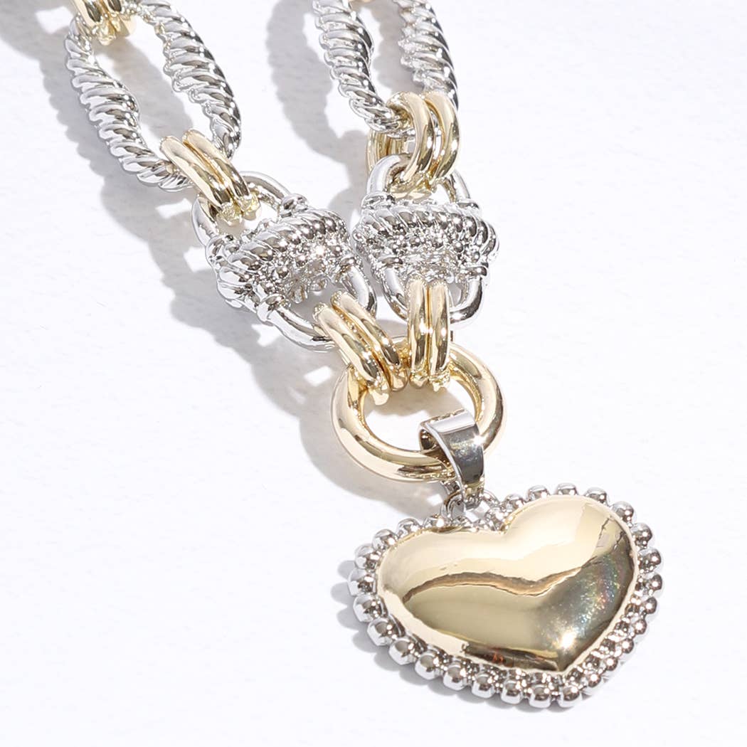 Puffy Heart Braided Link Necklace