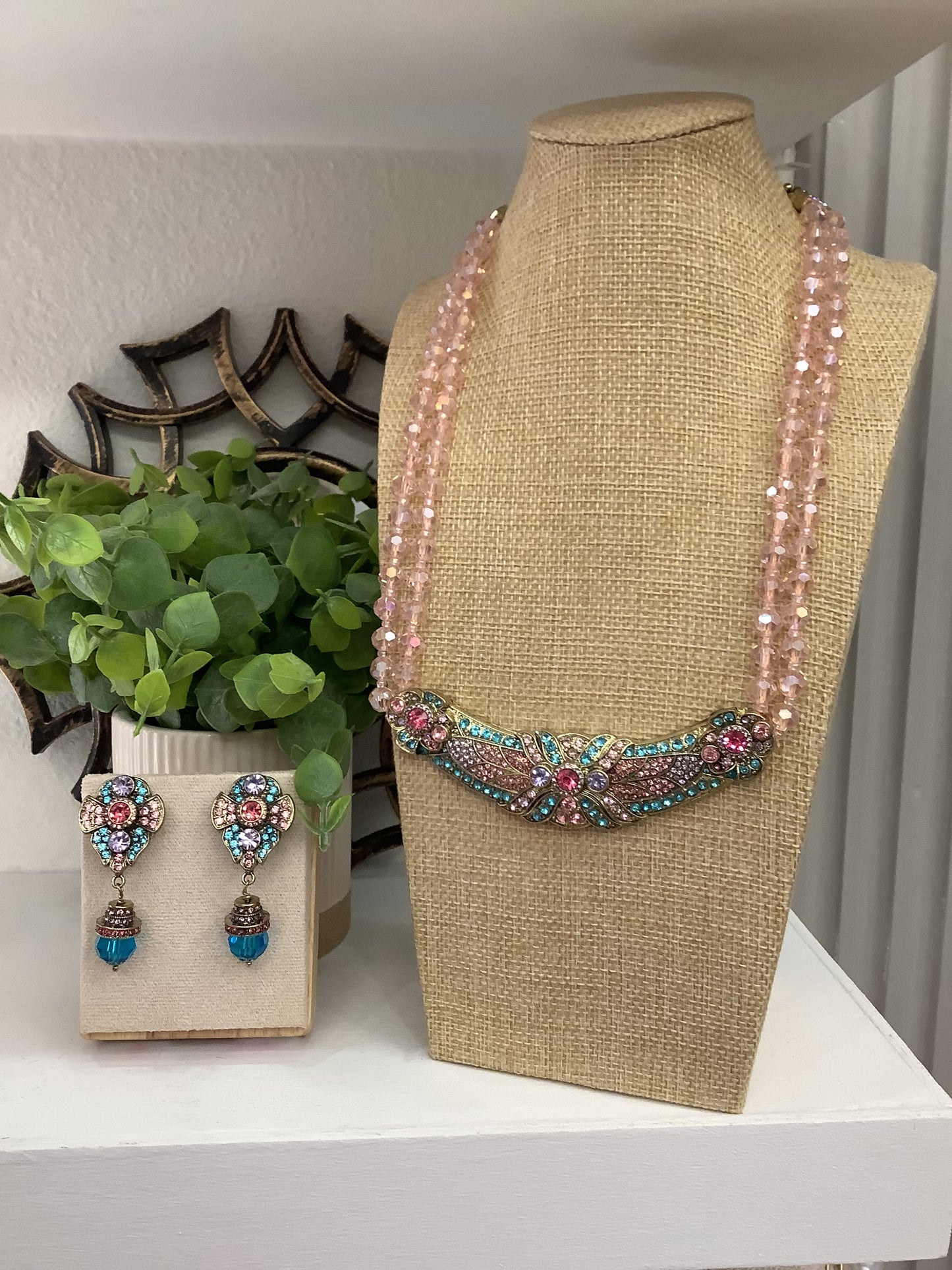 Pink Bib-Style Necklace (18” long + 2” extender)