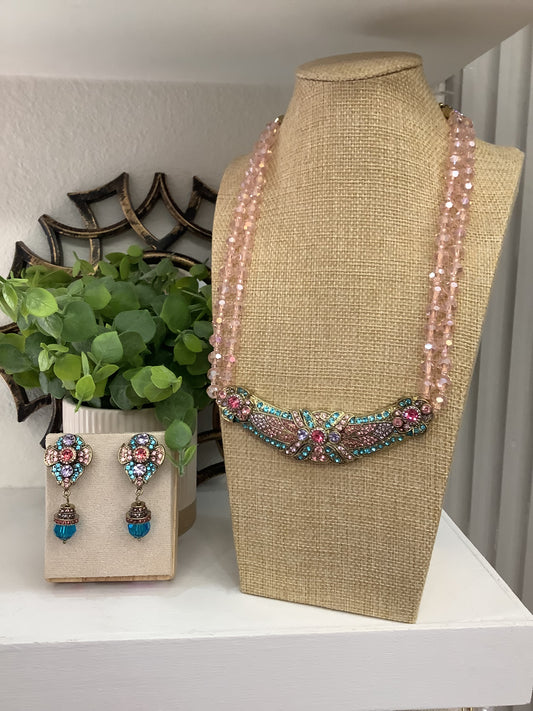 Pink Bib-Style Necklace (18” long + 2” extender)