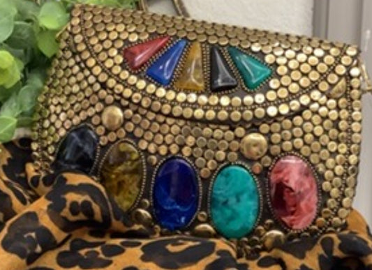 Bohemian Studded Jewel-Tone Hard Clutch/Handbag