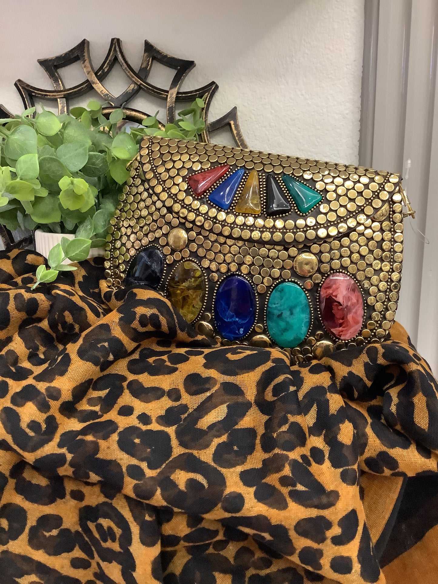 Bohemian Studded Jewel-Tone Hard Clutch/Handbag