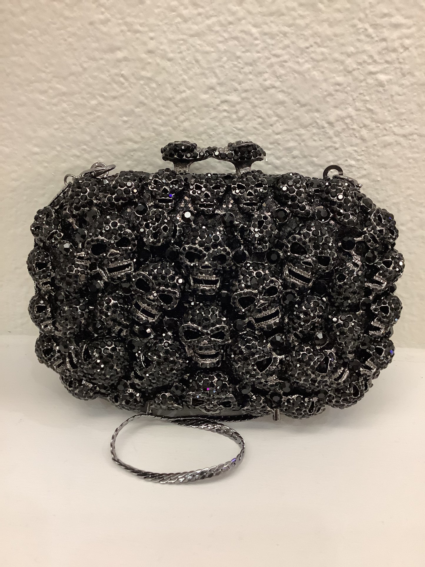 Black Skulls Edgy Elegance Jewel-Tone Hard Clutch/Handbag