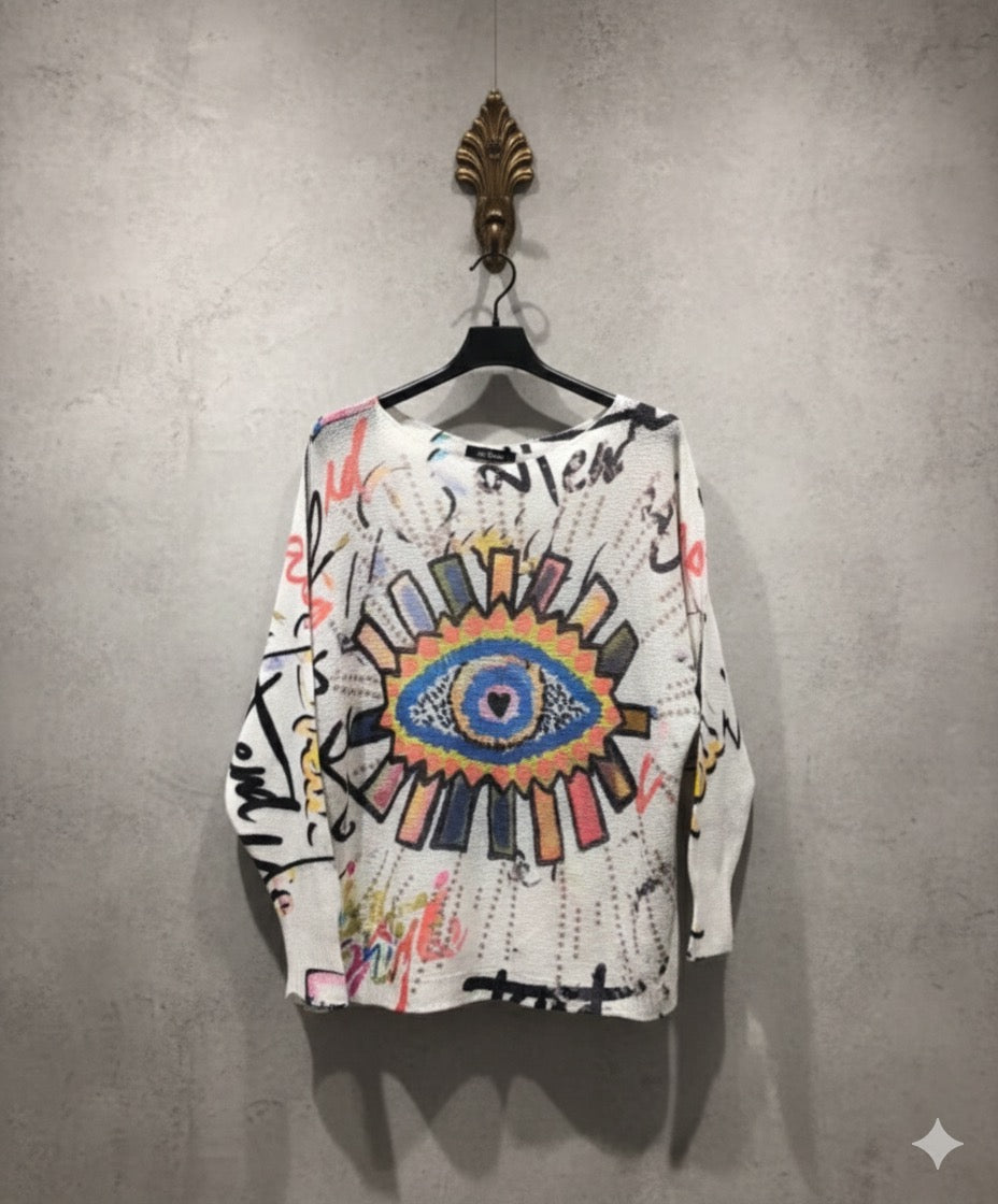 Italian Sweaters, Round Neck and Knit Printed