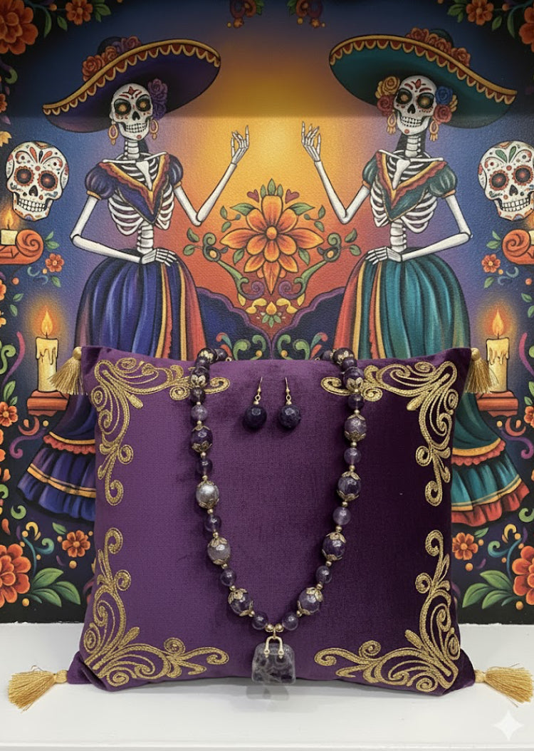 Agate Gemstones Handmade Artisan  Necklace Set w/ Matching Earrings (18” long + 2”extender)