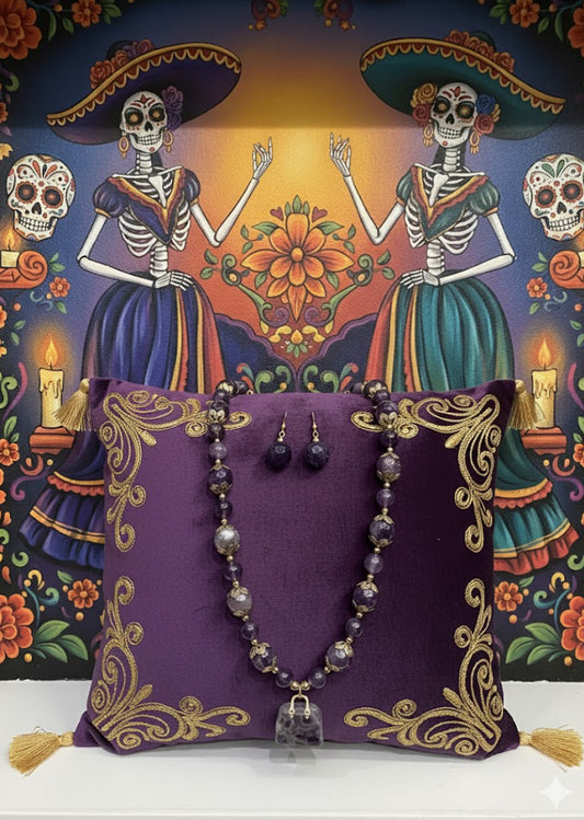 Agate Gemstones Handmade Artisan  Necklace Set w/ Matching Earrings (18” long + 2”extender)