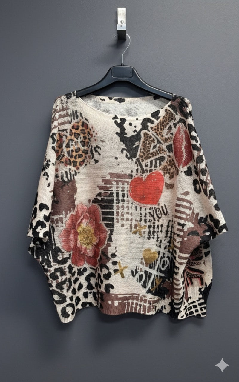 Italian Sweaters, Round Neck and Knit Printed