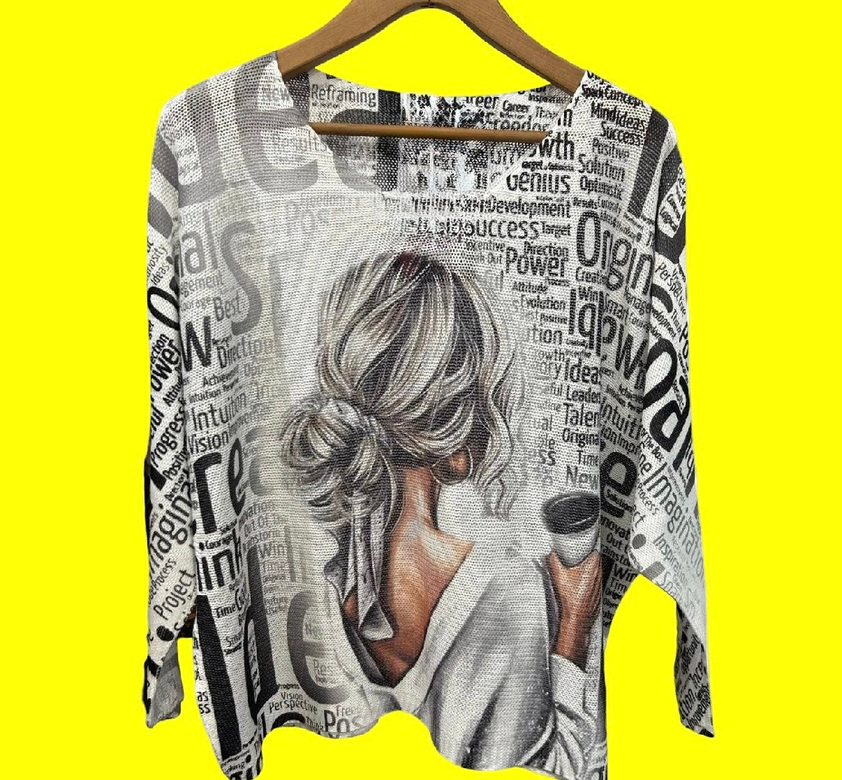 Sophisticated Woman, Round Neck, Knit Printed Italian Sweater
