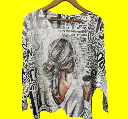 Sophisticated Woman, Round Neck, Knit Printed Italian Sweater