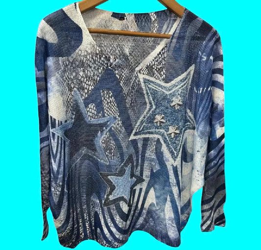 YOU are the STAR, Round Neck, Knit Printed Italian Sweater