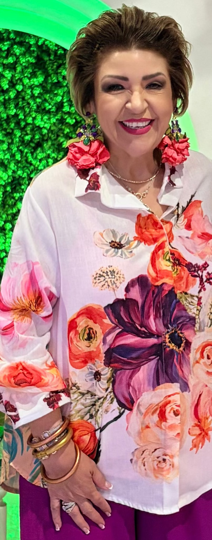 “Watercolor Florals” Print and Puff Sleeves Italian Blouse