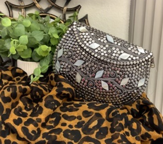 Bohemian Studded & Mother-of-Pearl Clutch/Handbag