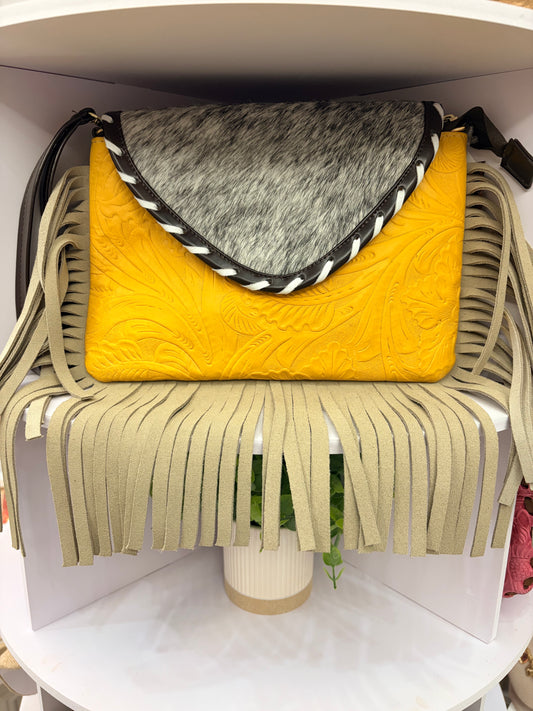 Western “Boho” Envelope Shape Clutch/Handbag (mustard)