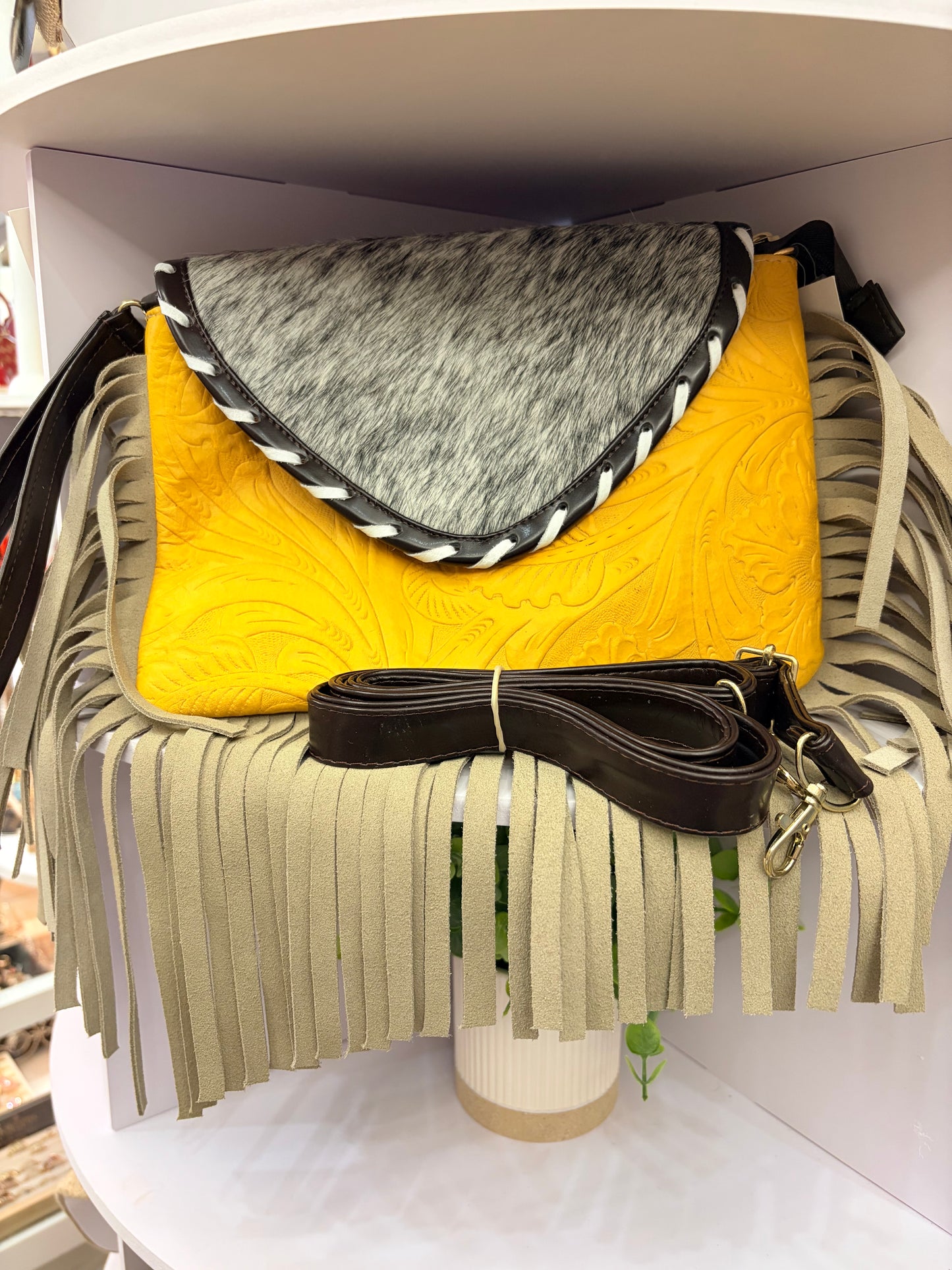 Western “Boho” Envelope Shape Clutch/Handbag (mustard)